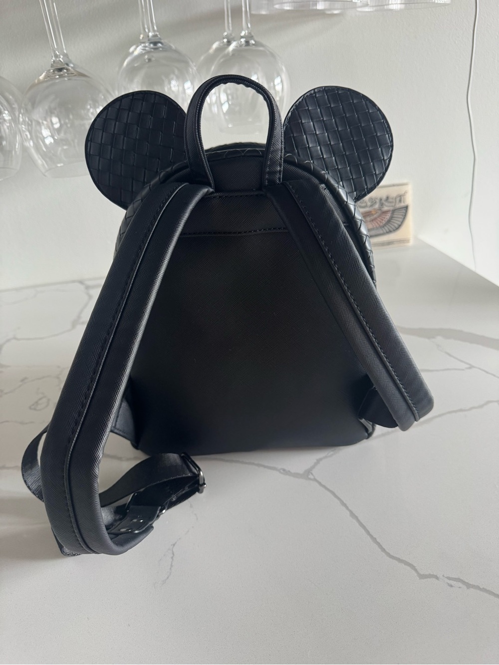Loungefly Black Woven Mini Backpack with Mickey Ear Detail - USED ONCE - Picture 2 of 4